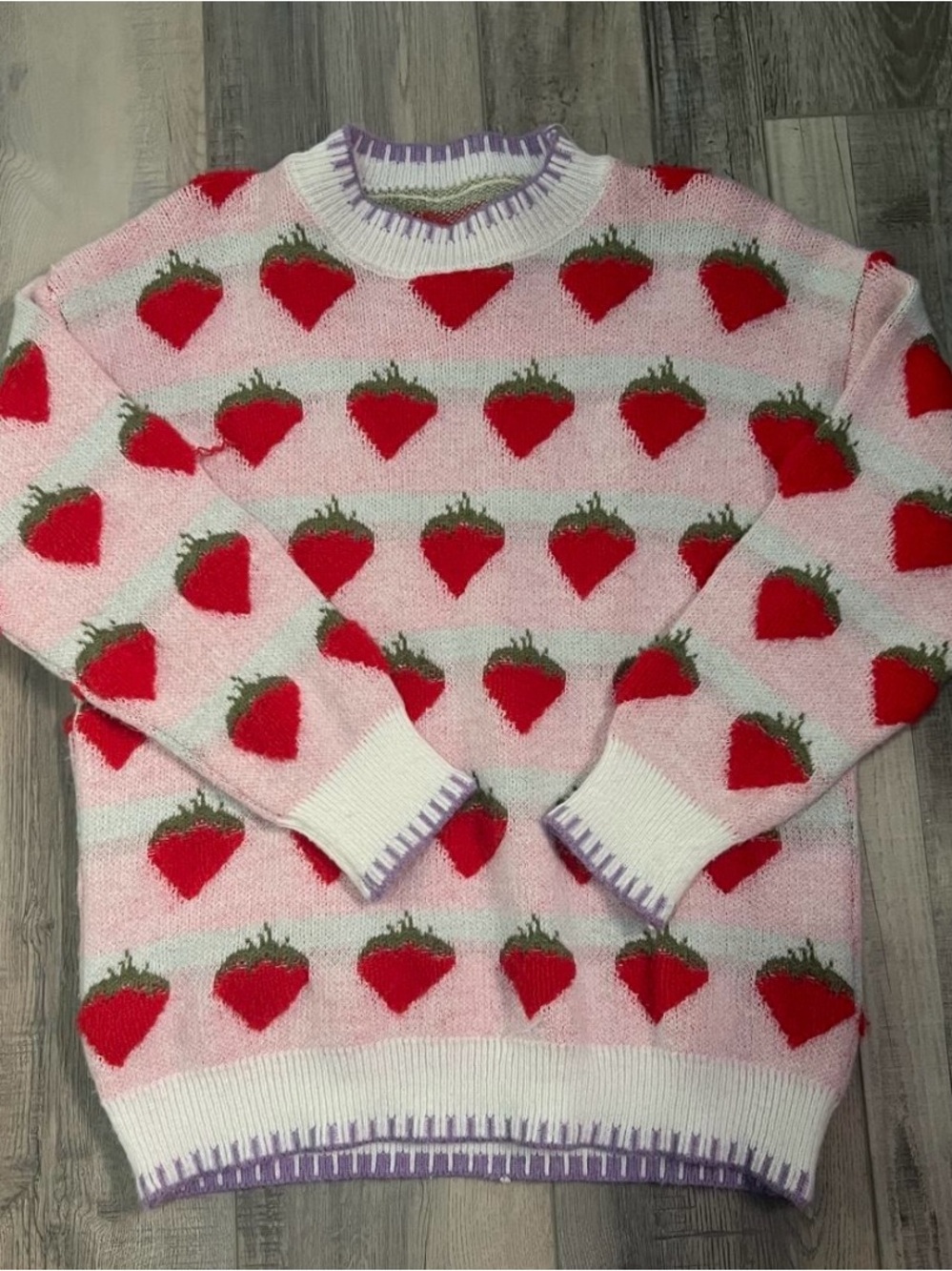 Hot Topic Pink Strawberry Crewneck Sweater with Red Motif